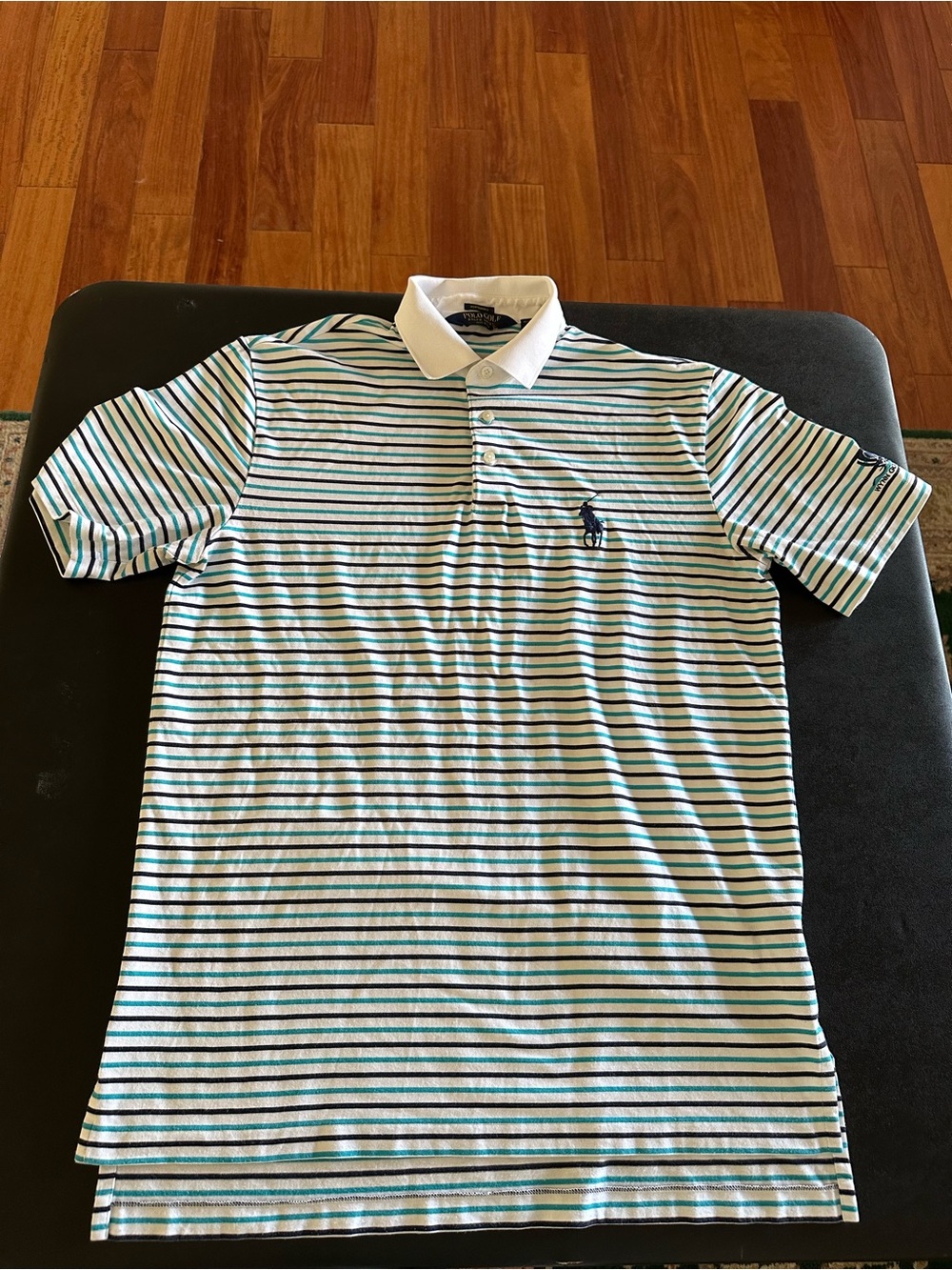 Polo Ralph Lauren Golf Striped Polo Shirt with White Collar Blue Green Wynn Golf